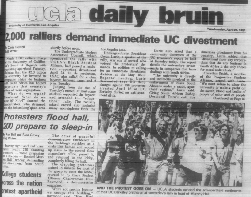 daily bruin article about south africa apartheid protests